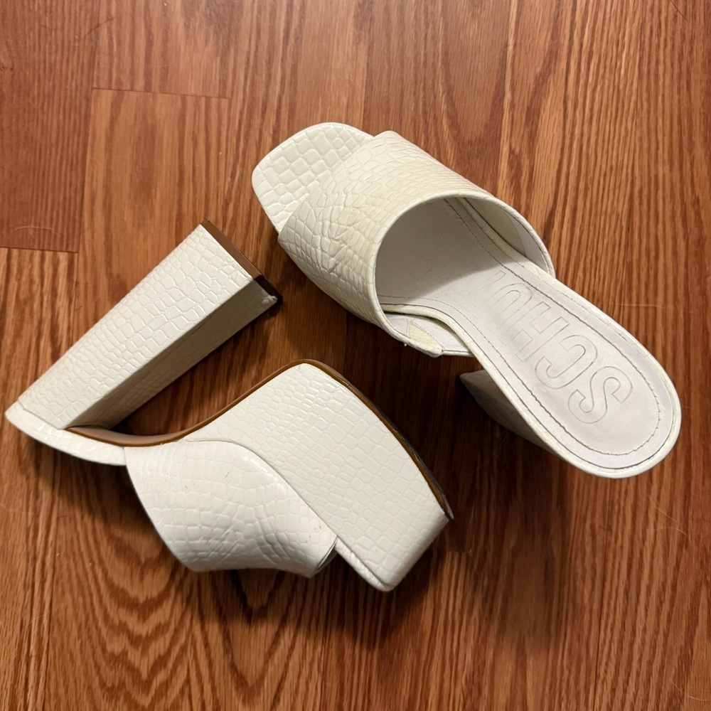 SCHUTZ White Platform Slide On Heels